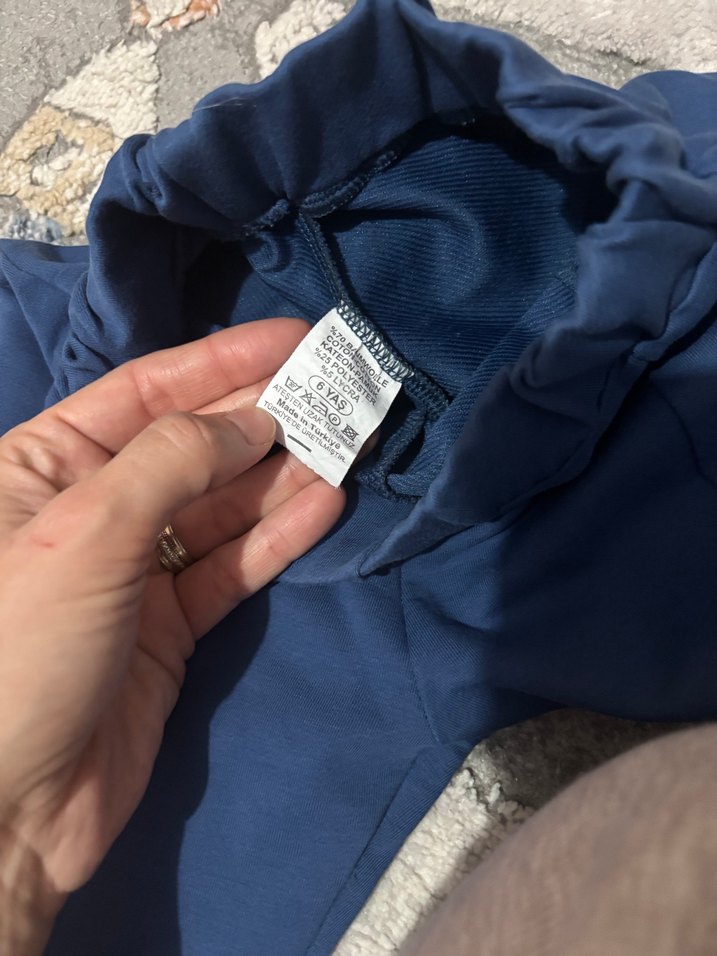 Kız çocuk Lacivert Bol Kesim Kot Pantolon - Görsel 3