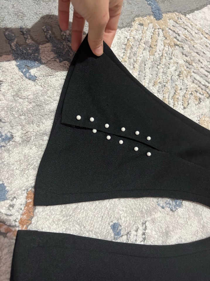 Düğmeli Siyah Kız çocuk İspanyol Paça Pantolon - Görsel 3