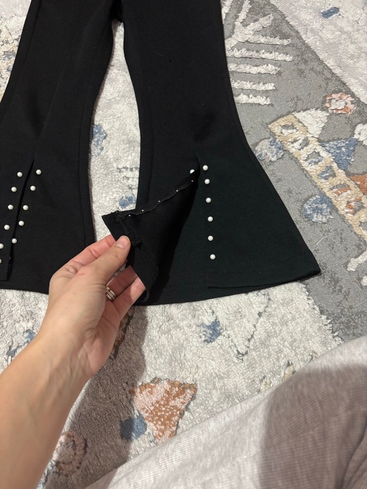 Düğmeli Siyah Kız çocuk İspanyol Paça Pantolon - Görsel 2