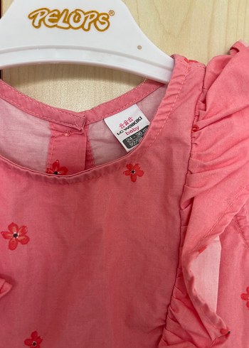 LC Waikiki Pembe Nakışlı Kolsuz Fırfırlı Kız Elbisesi