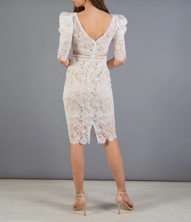 Dantel Detaylı Beyaz Midi Kalem Elbise Söz Nişan - Görsel 4