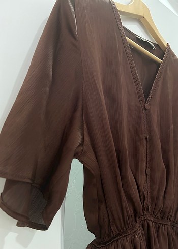 Kahverengi Mini Elbise - Görsel 6