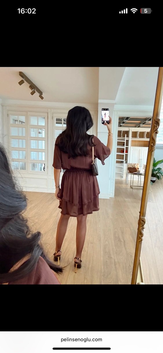 Kahverengi Mini Elbise - Görsel 2