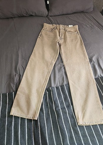 32 Beden ten rengi Renk #zara Bej Renkli Loose Fit Midi Kot Pantolon