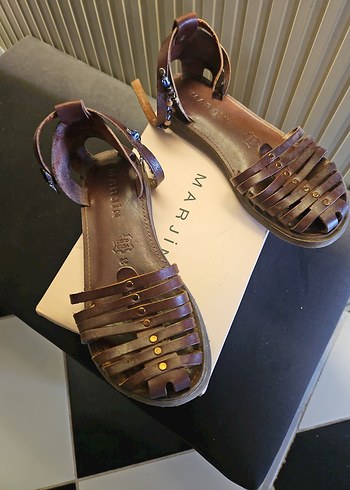 Kahverengi Deri Kadın Sandalet - Görsel 4