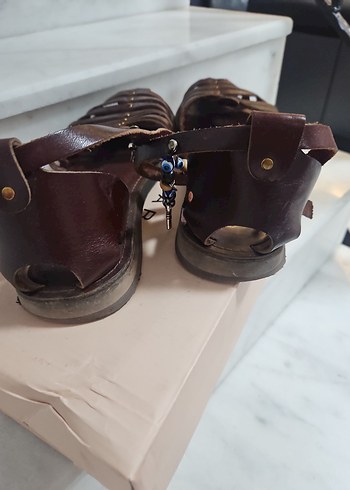 Kahverengi Deri Kadın Sandalet - Görsel 5