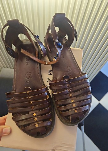 Kahverengi Deri Kadın Sandalet - Görsel 3