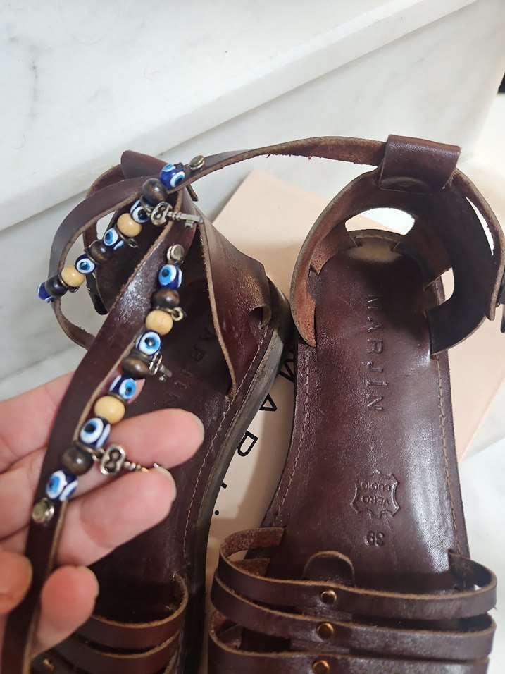 Kahverengi Deri Kadın Sandalet - Görsel 2