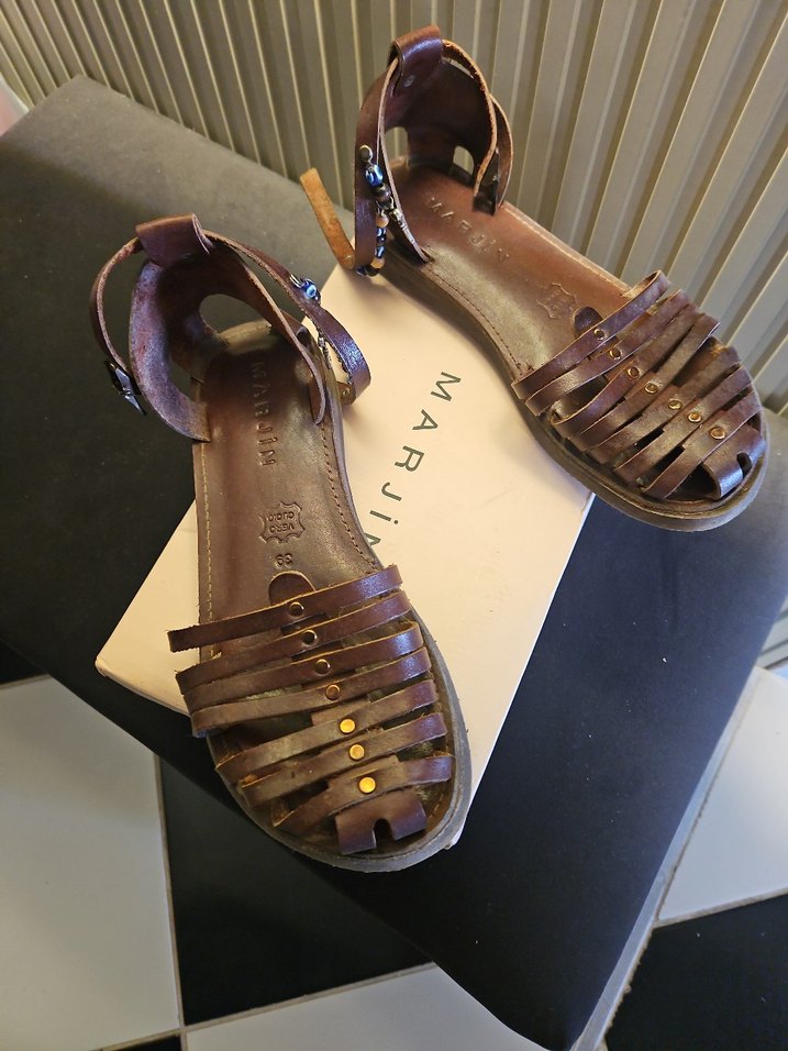 Kahverengi Deri Kadın Sandalet - Görsel 4