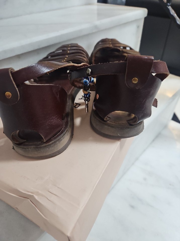 Kahverengi Deri Kadın Sandalet - Görsel 5