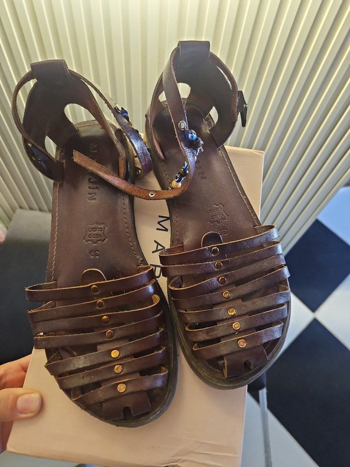 Kahverengi Deri Kadın Sandalet - Görsel 3