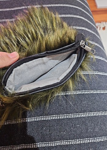 Kürk Detaylı Gri Zebra Desenli Kadın Çanta - Görsel 4