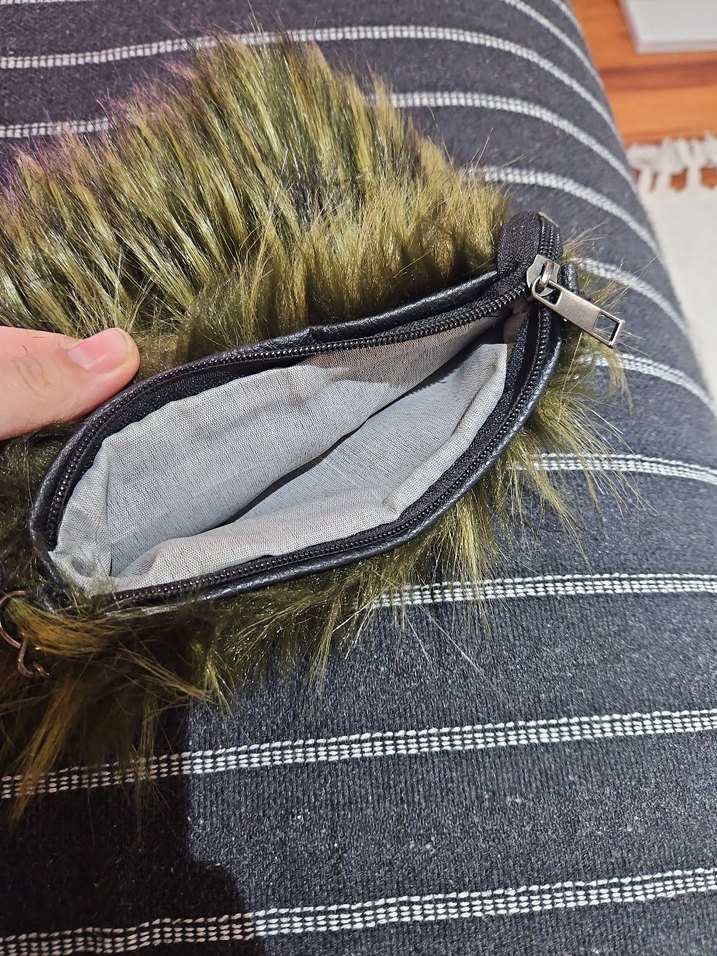 Kürk Detaylı Gri Zebra Desenli Kadın Çanta - Görsel 4