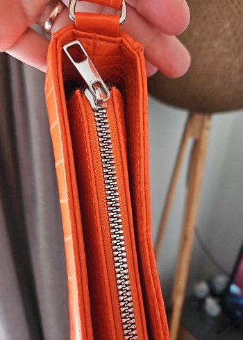 Turuncu Deri Yılan Desenli Kadın Çanta yenidir hic kullanmadim - Görsel 9