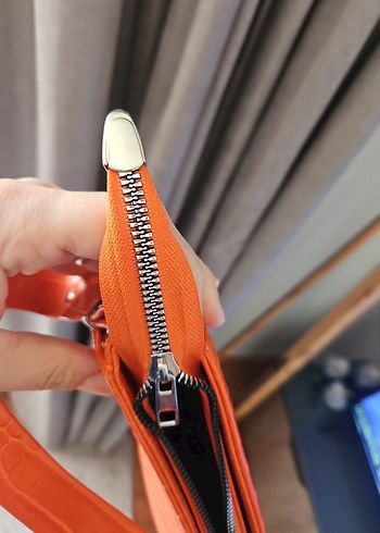 Turuncu Deri Yılan Desenli Kadın Çanta yenidir hic kullanmadim - Görsel 11