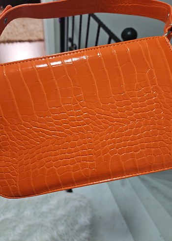 Turuncu Deri Yılan Desenli Kadın Çanta yenidir hic kullanmadim - Görsel 5