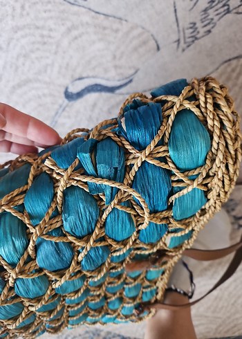 #penti Turkuaz Dantel Detaylı Örgü Bohem Çanta - Görsel 7