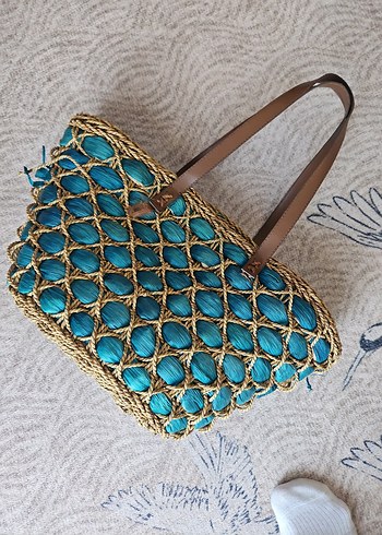 #penti Turkuaz Dantel Detaylı Örgü Bohem Çanta - Görsel 6