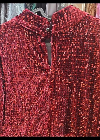 Parlak Bordo uzun Abiye parti  Elbise - Görsel 2