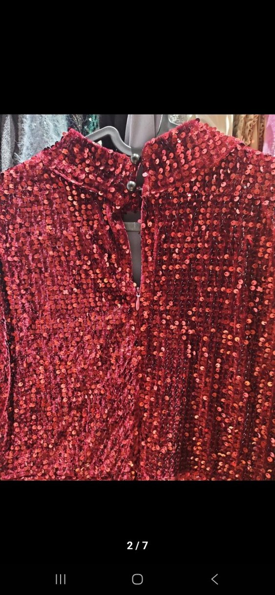 Parlak Bordo uzun Abiye parti  Elbise - Görsel 2