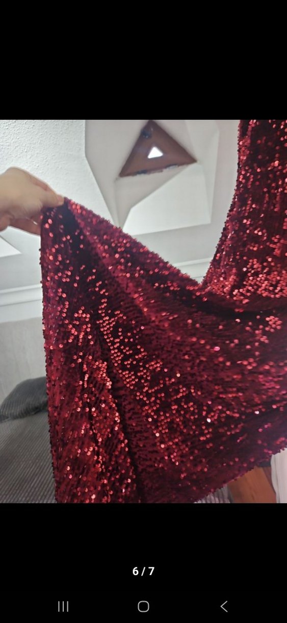 Parlak Bordo uzun Abiye parti  Elbise - Görsel 3