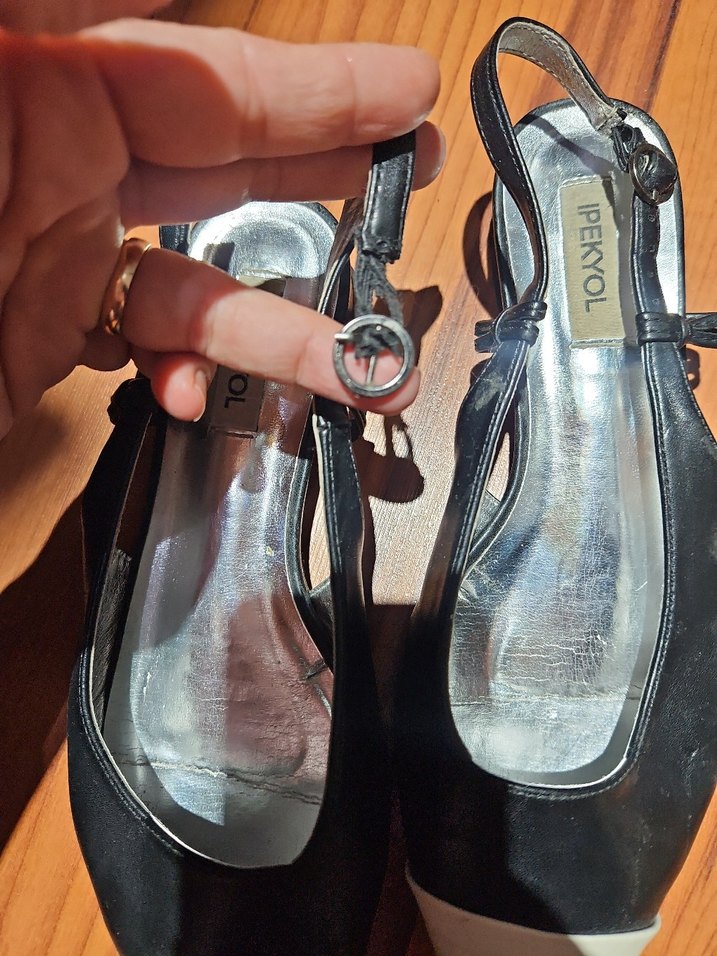 #ipekyol Tokalı Siyah Beyaz Stiletto Kadın Ayakkabı - Görsel 5