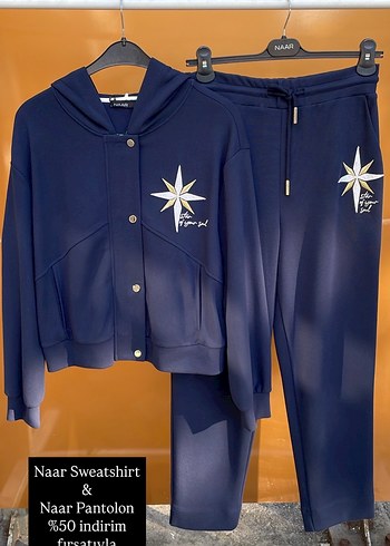 Diğer Lacivert Yildizli Kapusonlu Sweatshirt Pantolon Takimi