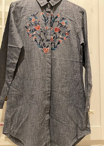 Gri Nakışlı Bohem Kadın tunik - Görsel 4