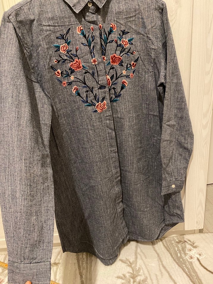 Gri Nakışlı Bohem Kadın tunik - Görsel 3
