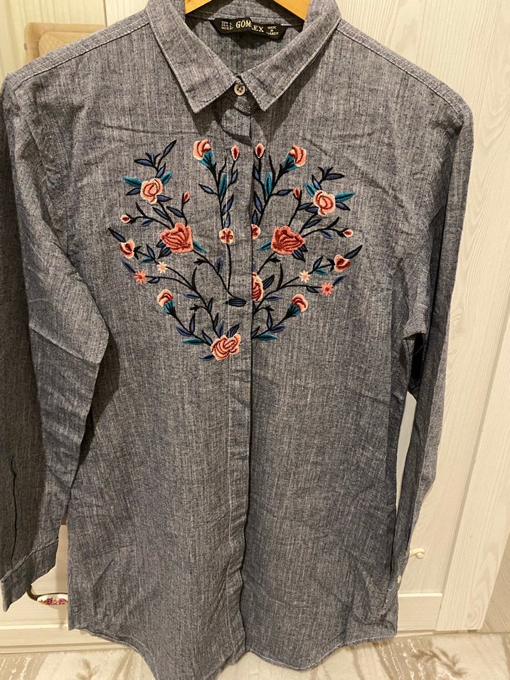 Gri Nakışlı Bohem Kadın tunik - Görsel 5