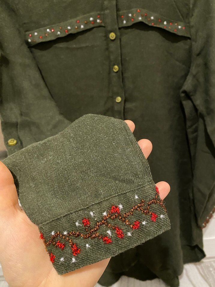 Nakışlı Haki Kadın Keten tunik - Görsel 4