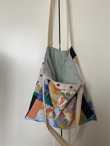Astarlı tasarım patchwork bez çanta