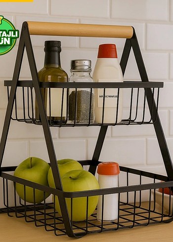 Ahşap Saplı Siyah Metal Makyaj Organizer - Görsel 2