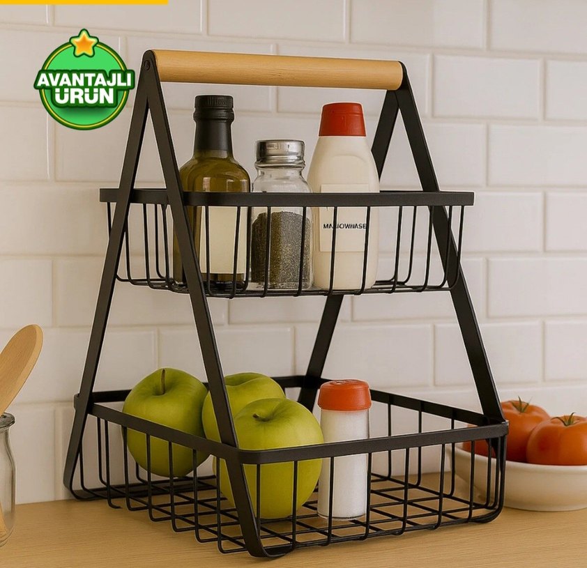 Ahşap Saplı Siyah Metal Makyaj Organizer - Görsel 2