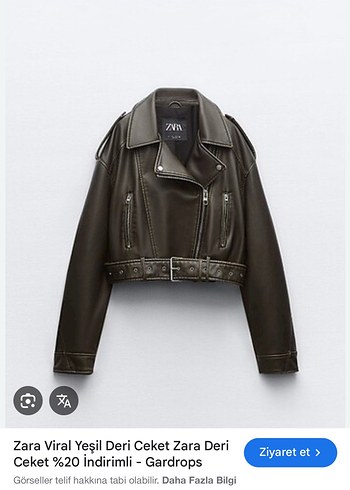 Zara Viral Yeşil Kemerli Deri Biker Ceket