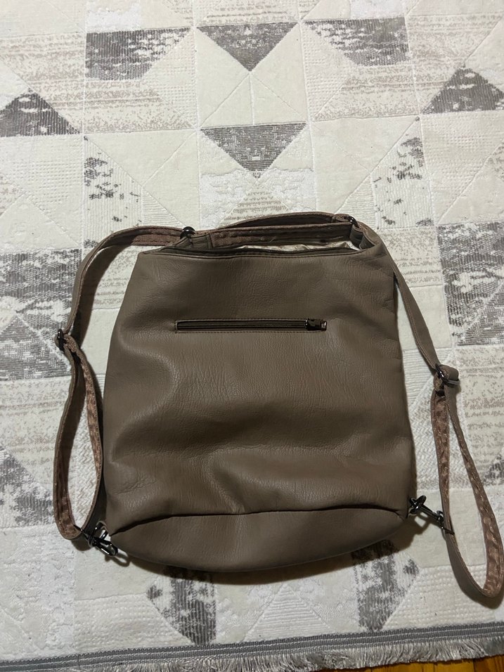 Bej Deri Kemerli Çok Fermuarlı Kadın Çanta - Görsel 3