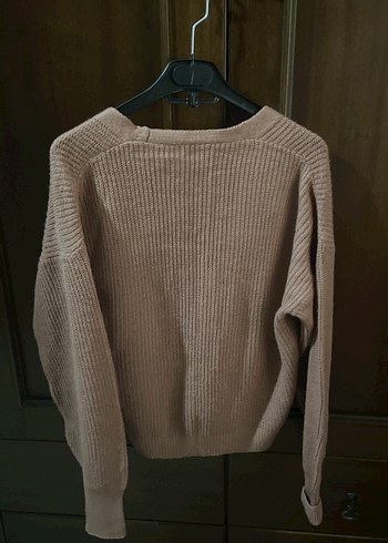 Bej Örgü Kadın Hırka V Yaka - Görsel 2