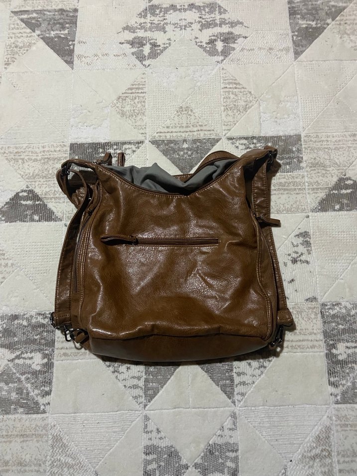 Kahverengi Deri Kadın Omuz Çantası - Görsel 3