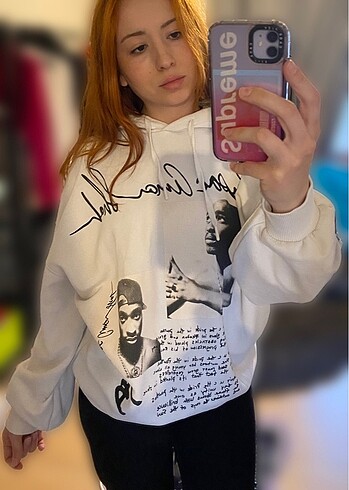 2pac beyaz yazılı sweatshirt