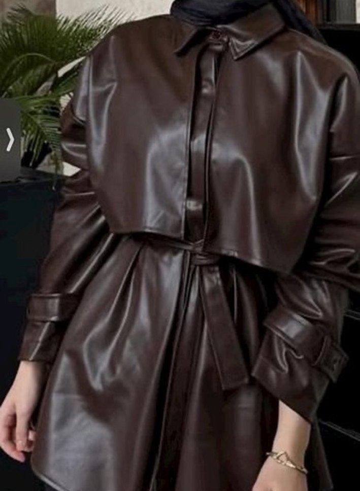 Manuka deri trenç ceket - Görsel 2