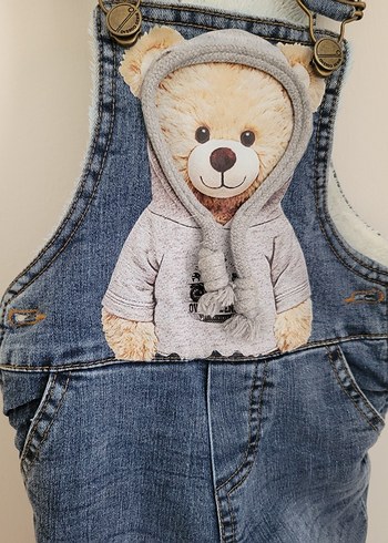 Nakışlı Ayı Detaylı Erkek Kot Tulum - Görsel 4