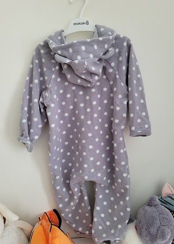 Kapüşonlu Gri Bebek Tulumu - Görsel 3
