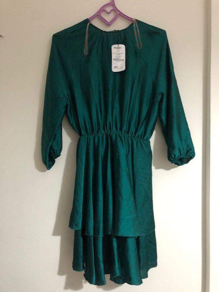 Yeşil Bohem V Yakalı Midi Elbise - Görsel 3