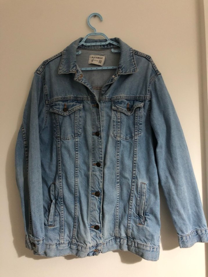 Kadın Mavi Düğmeli Oversize Denim Ceket - Görsel 2
