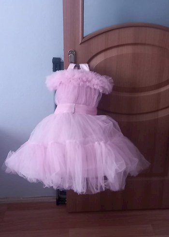Pembe Fırfırlı Straplez Kız Çocuk Elbise