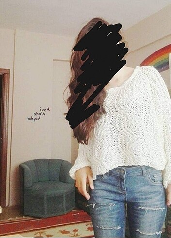 34 Beden mavi Renk Belden ayarlanabilir yırtık kot pantolon. 