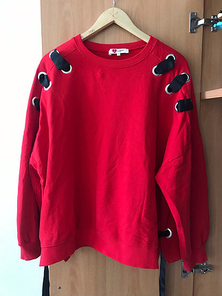 l Beden Koton Kırmızı Oversize Sweatshirt