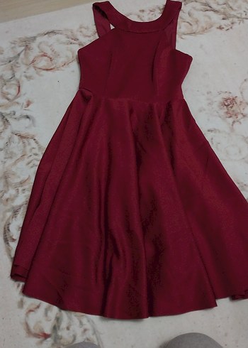 Bordo Midi V Yakalı Kolsuz Abiye Elbise