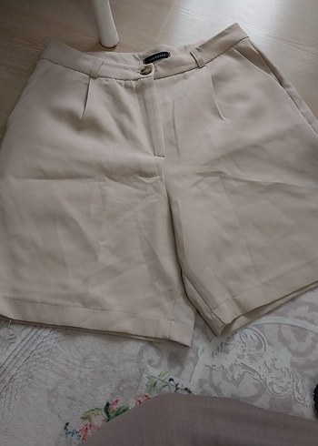 Kadın Bej Yüksek Bel Keten Şort - Görsel 2