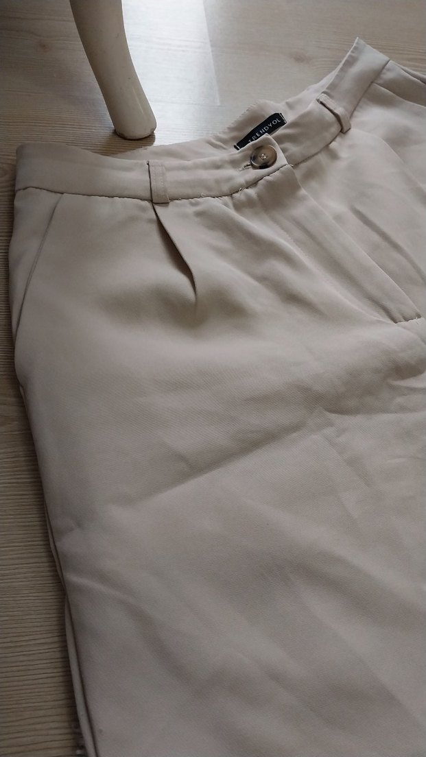 Kadın Bej Yüksek Bel Keten Şort - Görsel 4